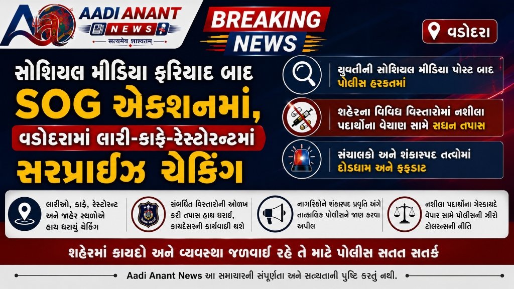 સોશિયલ મીડિયા ફરિયાદ બાદ SOG એક્શનમાં, વડોદરામાં લારી-કાફે-રેસ્ટોરન્ટમાં સરપ્રાઈઝ ચેકિંગ